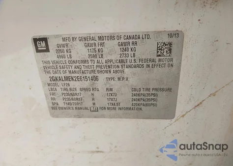 2014 GMC Terrain Sle-1 z USA, uszkodzony, nr VIN 2GKALMEK2E6151406